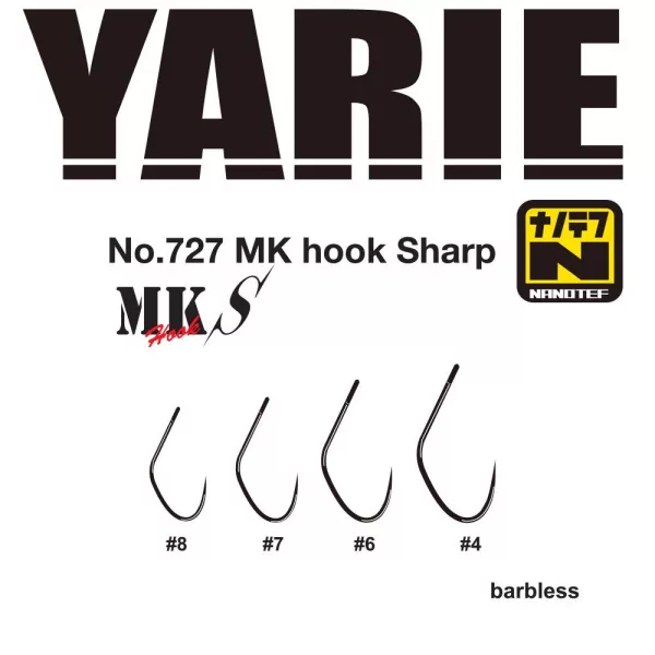 Yarie 727 MK Sharp 08 Barbless Füles, Szakáll nélküli, Egyágú Ragadozóhalas Horog 16db