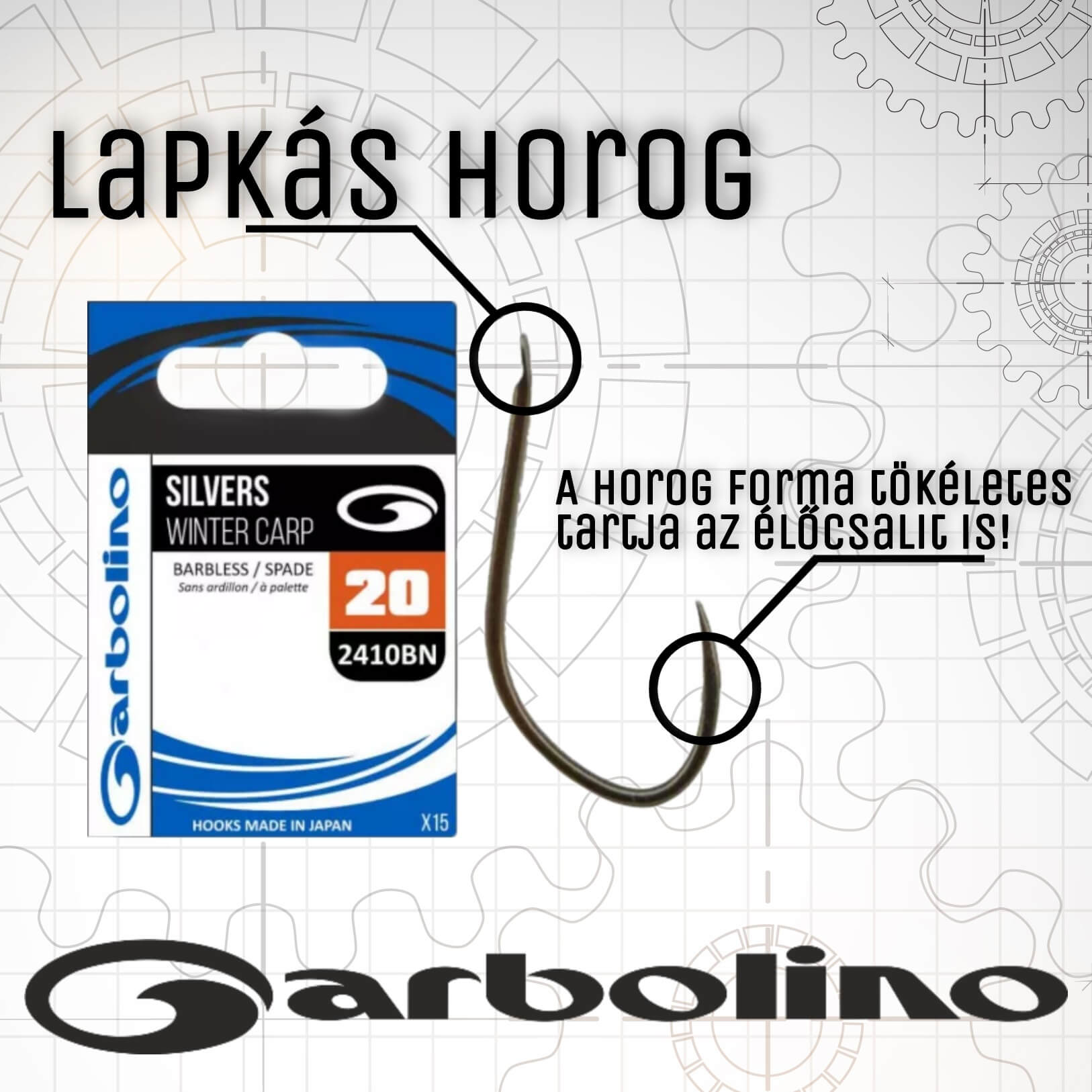 Garbolino Silvers Winter Carp lapkás, szakáll nélküli horog